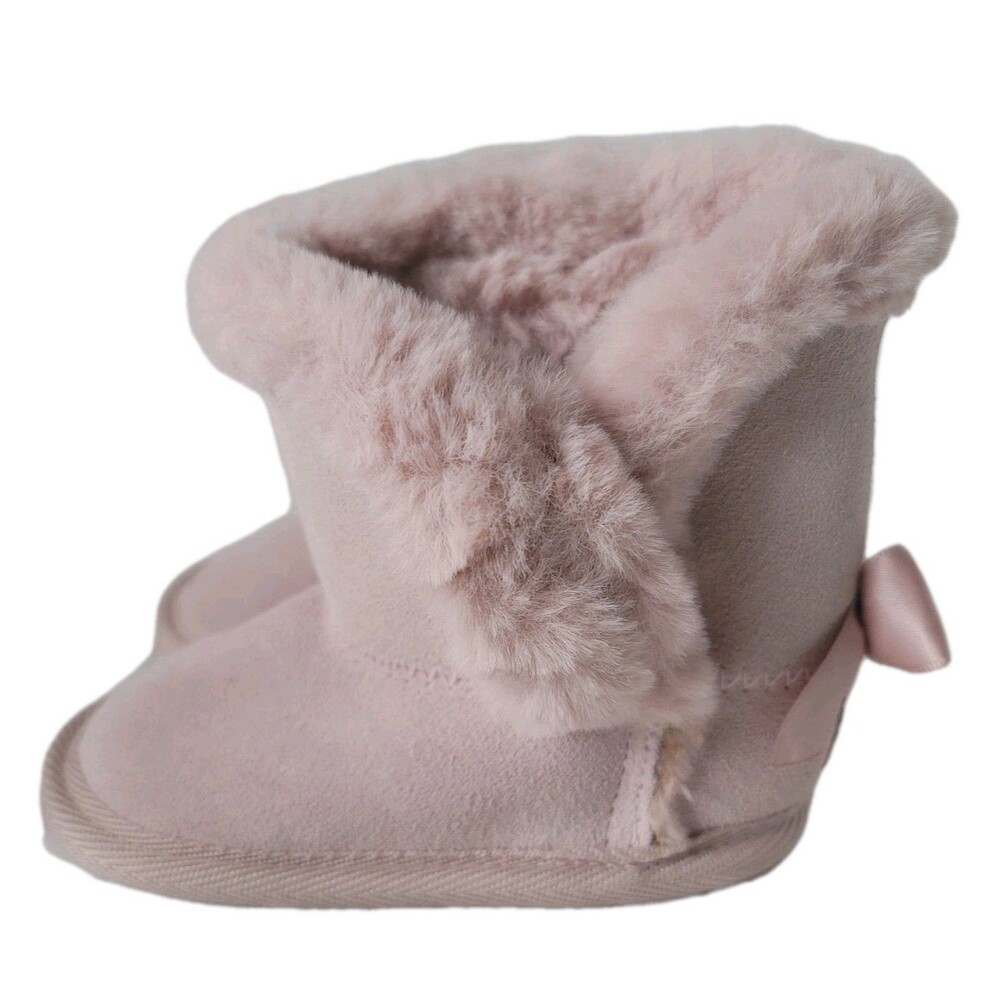Bearpaw Baby Girl Size 6/12 Months Light Pink Real Leather Faux Fur Bootie Boots